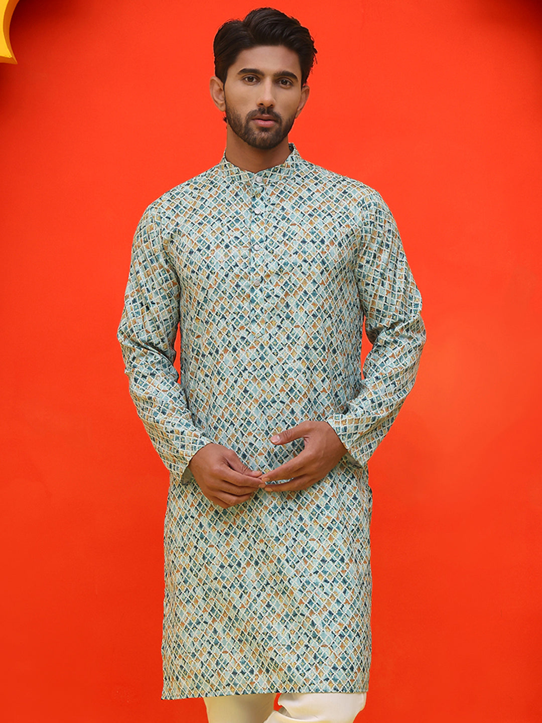 Men's Green Printed Kurtas ( KO 5210 Green )