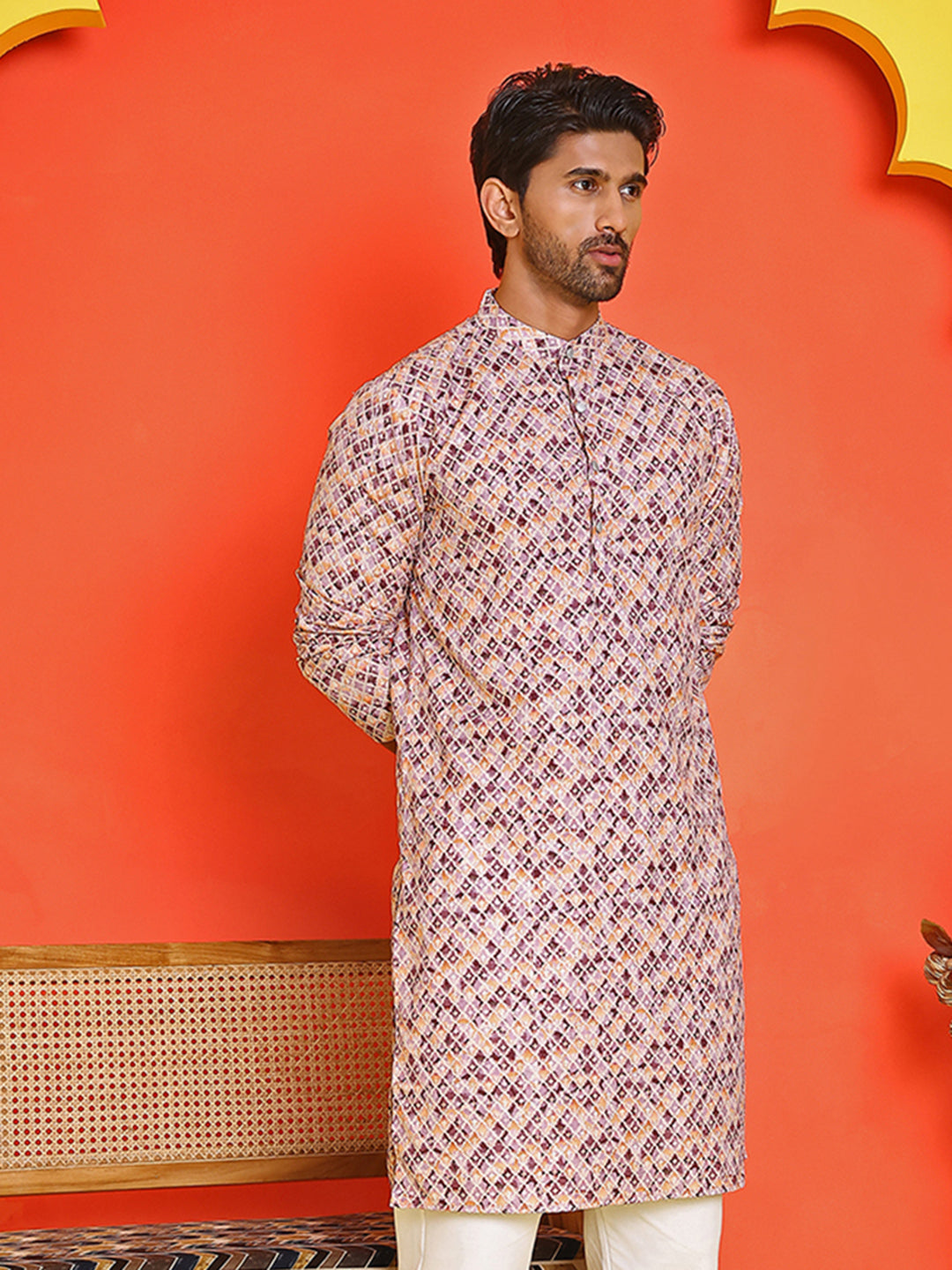 Men's Purple Printed Kurtas ( KO 5210 Purple )