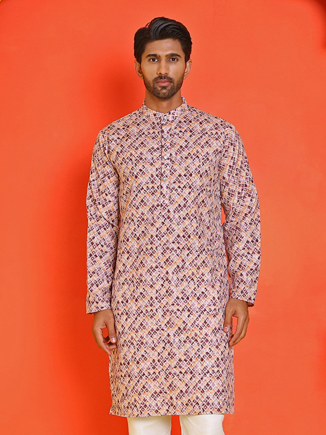 Men's Purple Printed Kurtas ( KO 5210 Purple )