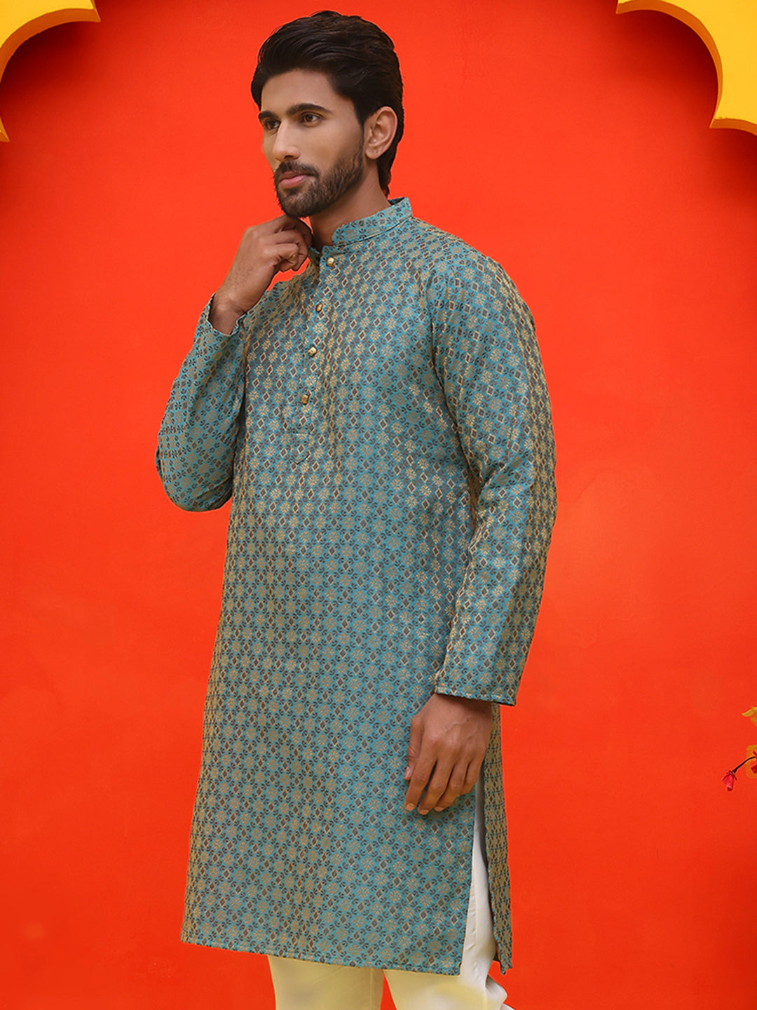 Jacquard Silk Straight Kurtas ( KO 5211 Blue )