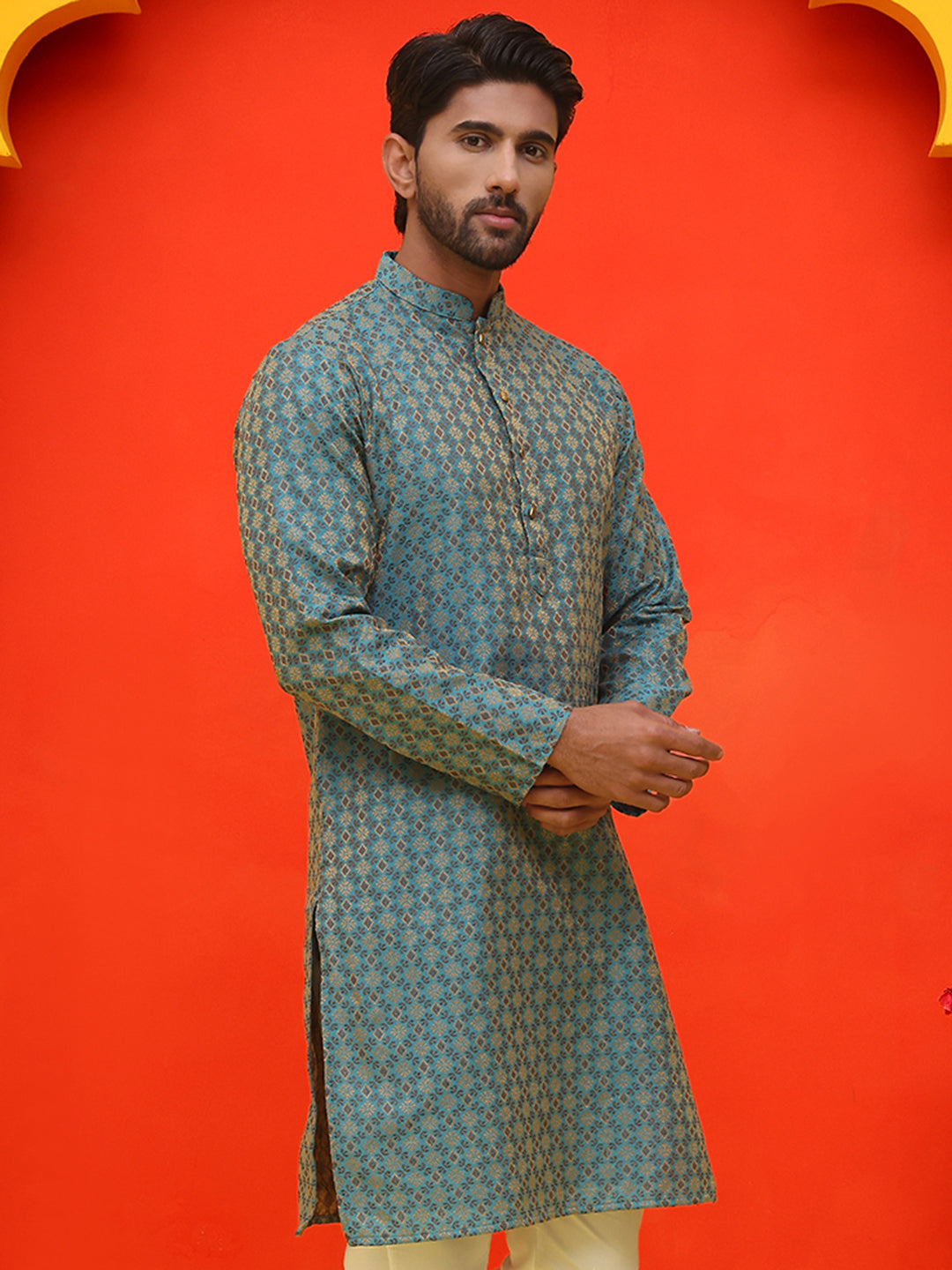 Jacquard Silk Straight Kurtas ( KO 5211 Blue )