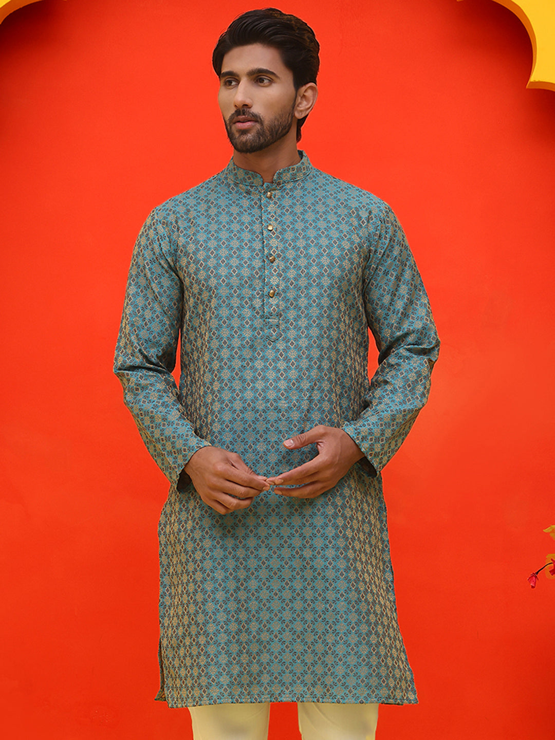 Jacquard Silk Straight Kurtas ( KO 5211 Blue )