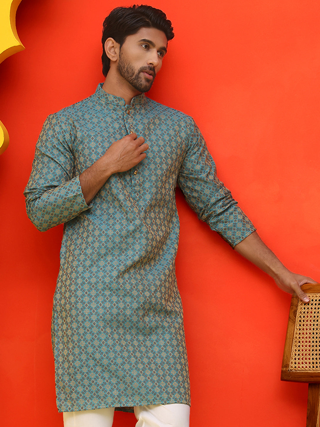 Jacquard Silk Straight Kurtas ( KO 5211 Blue )