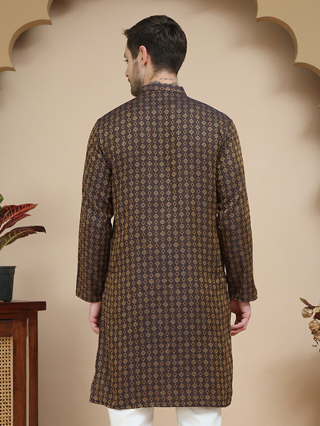 Jacquard Silk Straight Kurtas ( KO 5211 Brown )