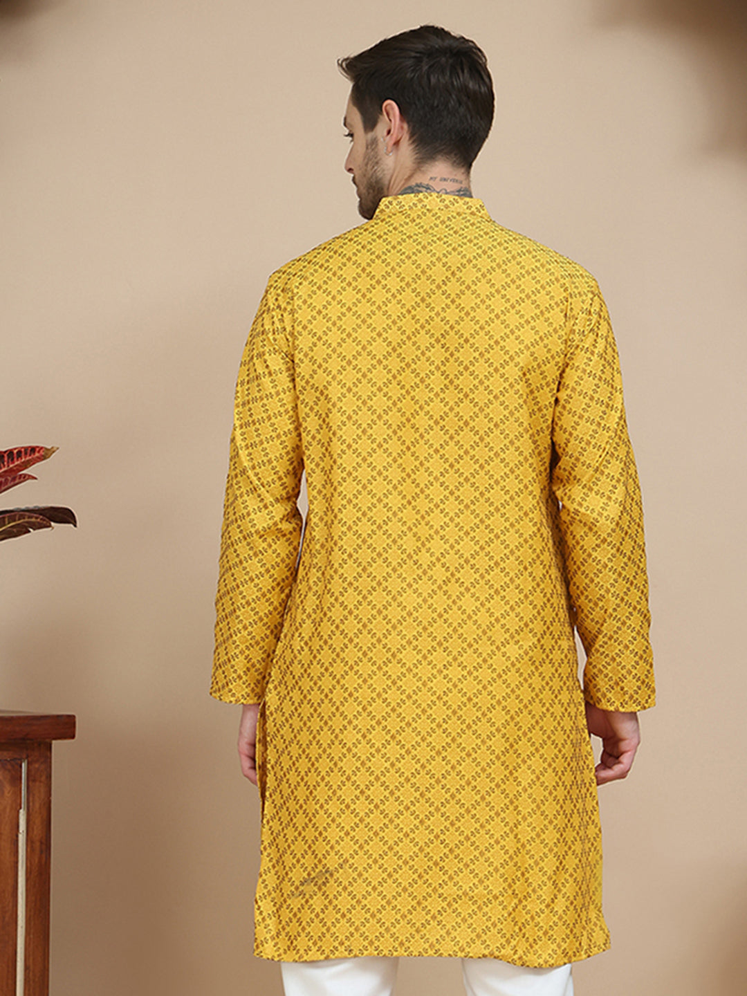 Jacquard Silk Straight Kurtas ( KO 5211 Mustard )