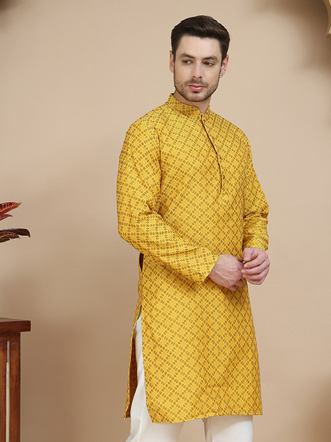 Jacquard Silk Straight Kurtas ( KO 5211 Mustard )