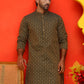 Jacquard Silk Straight Kurtas ( KO 5211 Olive ) [FF] [K-4]
