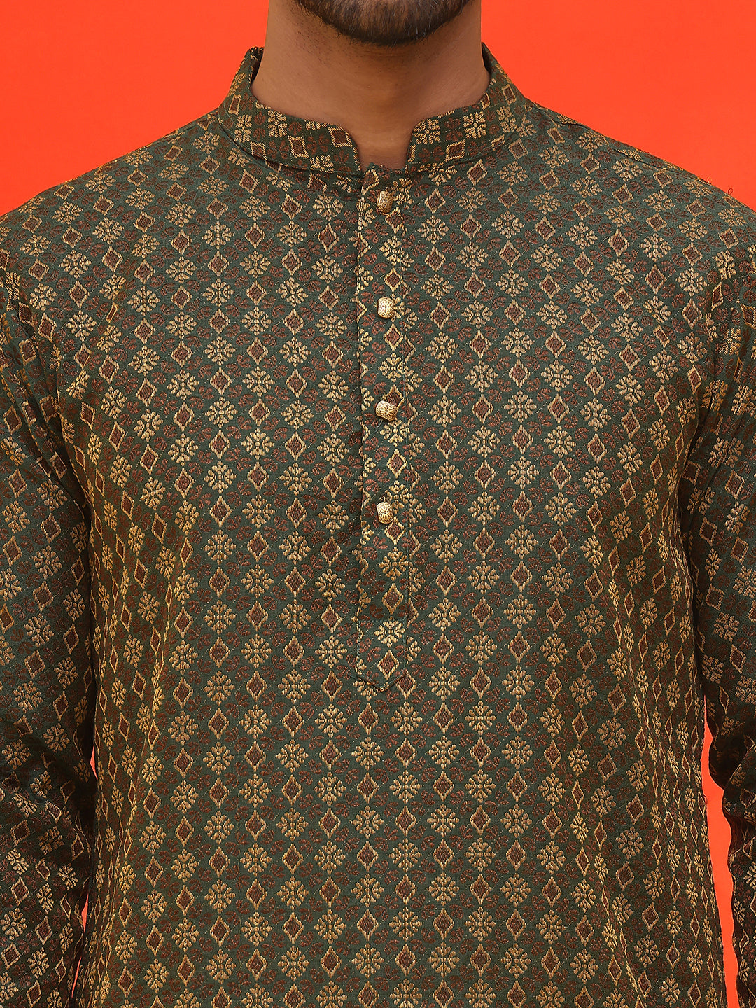 Jacquard Silk Straight Kurtas ( KO 5211 Olive ) [FF] [K-4]