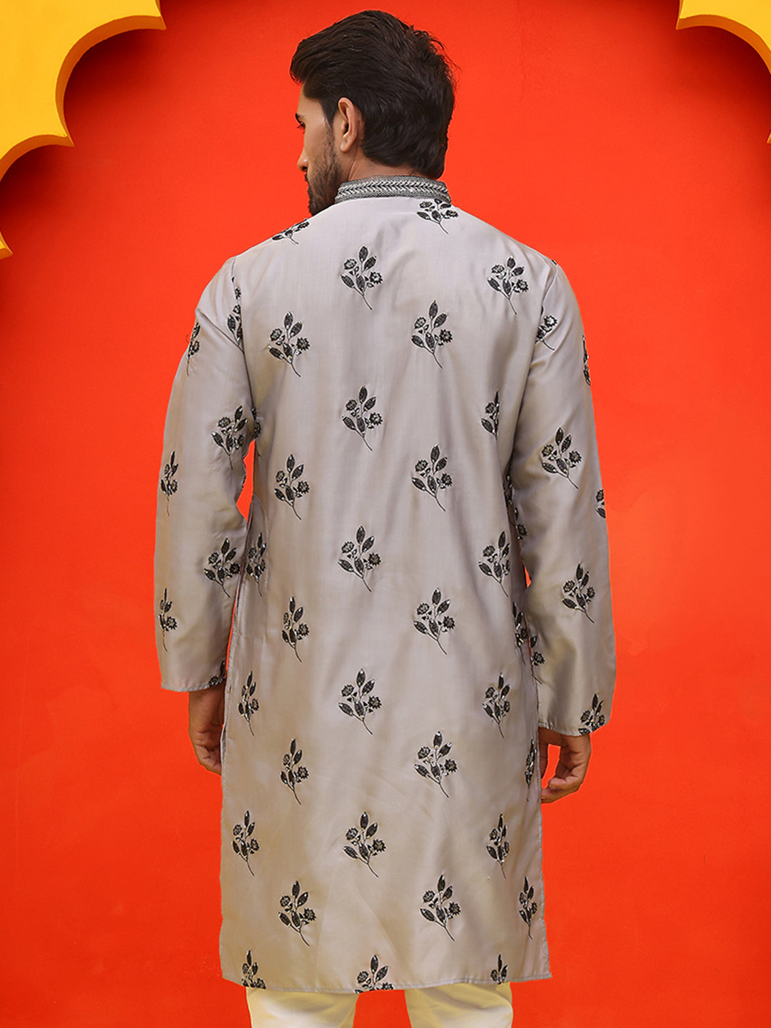 Chikankari Embroidered Kurtas For Men ( KO 5213 Grey )