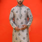 Chikankari Embroidered Kurtas For Men ( KO 5213 Grey )