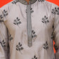 Chikankari Embroidered Kurtas For Men ( KO 5213 Grey )