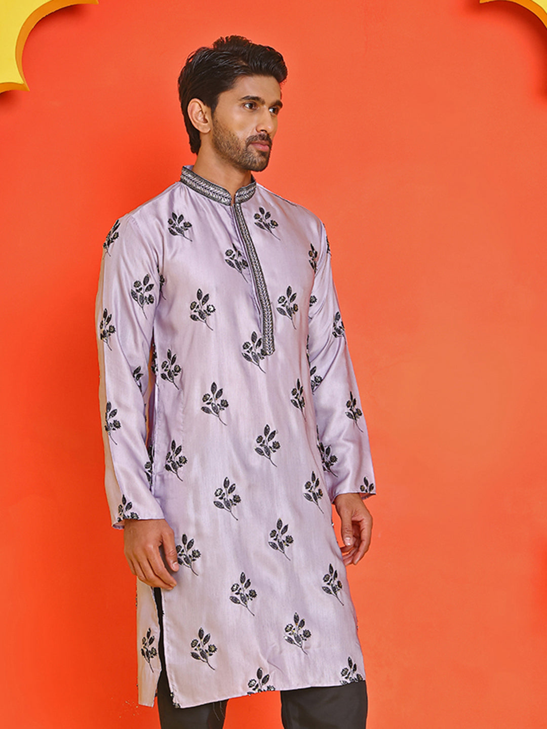 Chikankari Embroidered Kurtas For Men ( KO 5213 Purple )