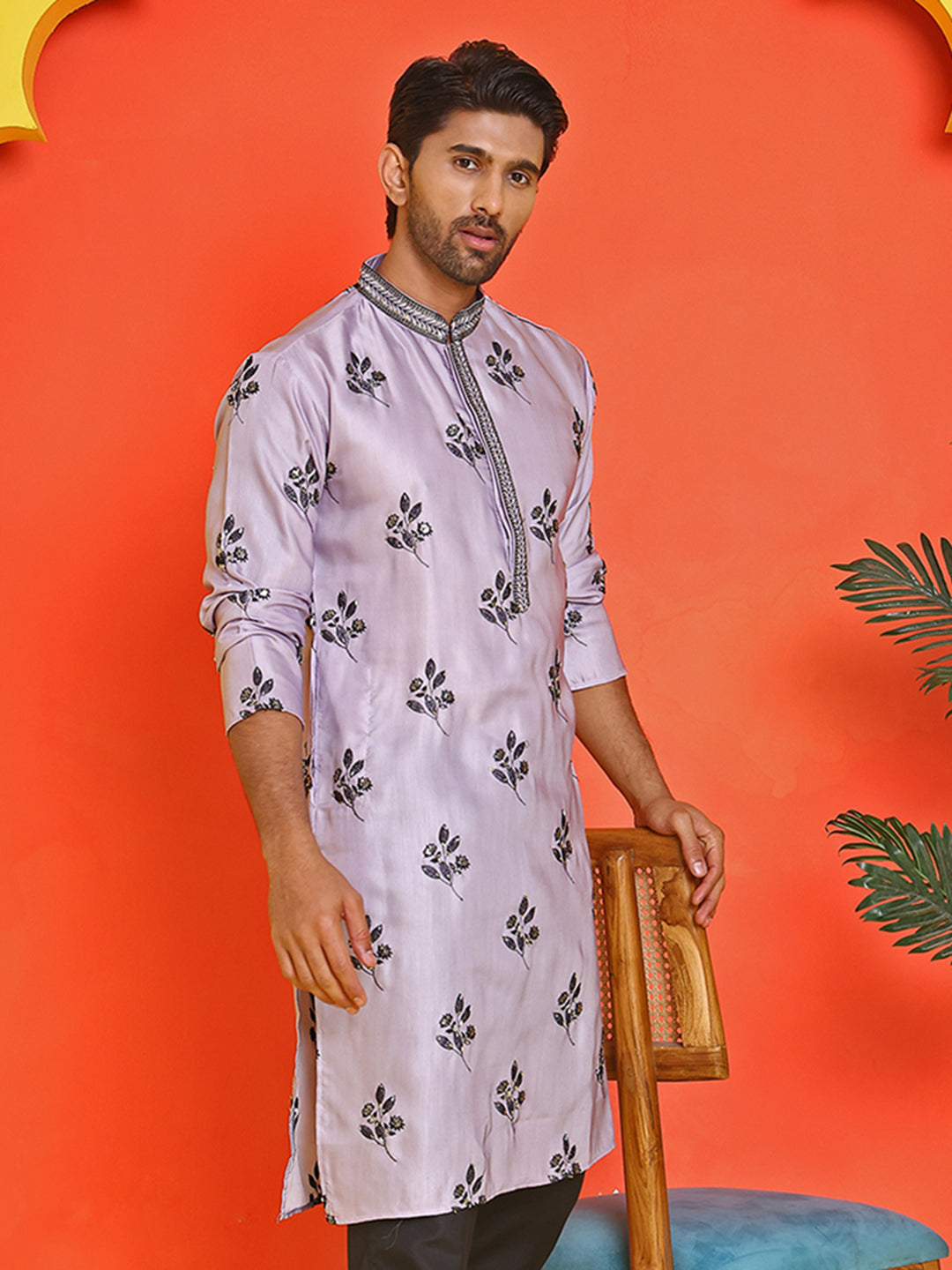 Chikankari Embroidered Kurtas For Men ( KO 5213 Purple )