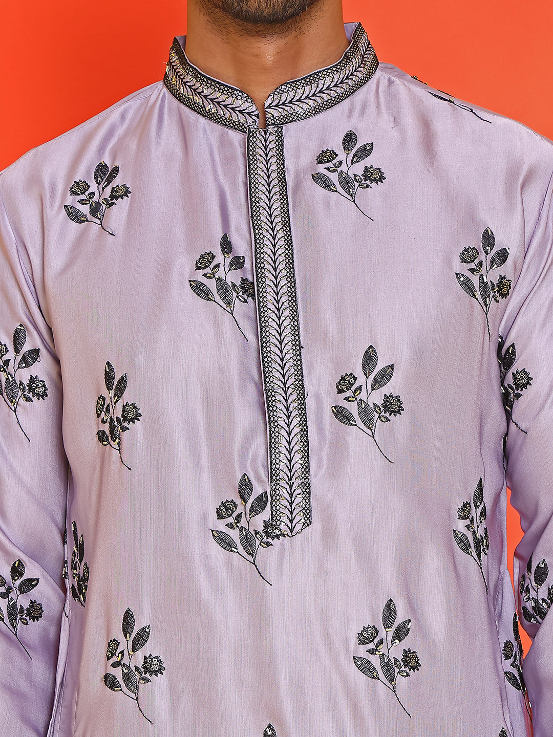 Chikankari Embroidered Kurtas For Men ( KO 5213 Purple )