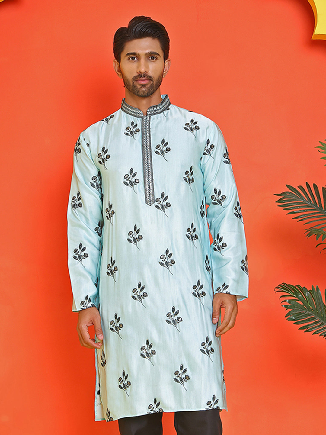 Chikankari Embroidered Kurtas For Men ( KO 5213 Sky )