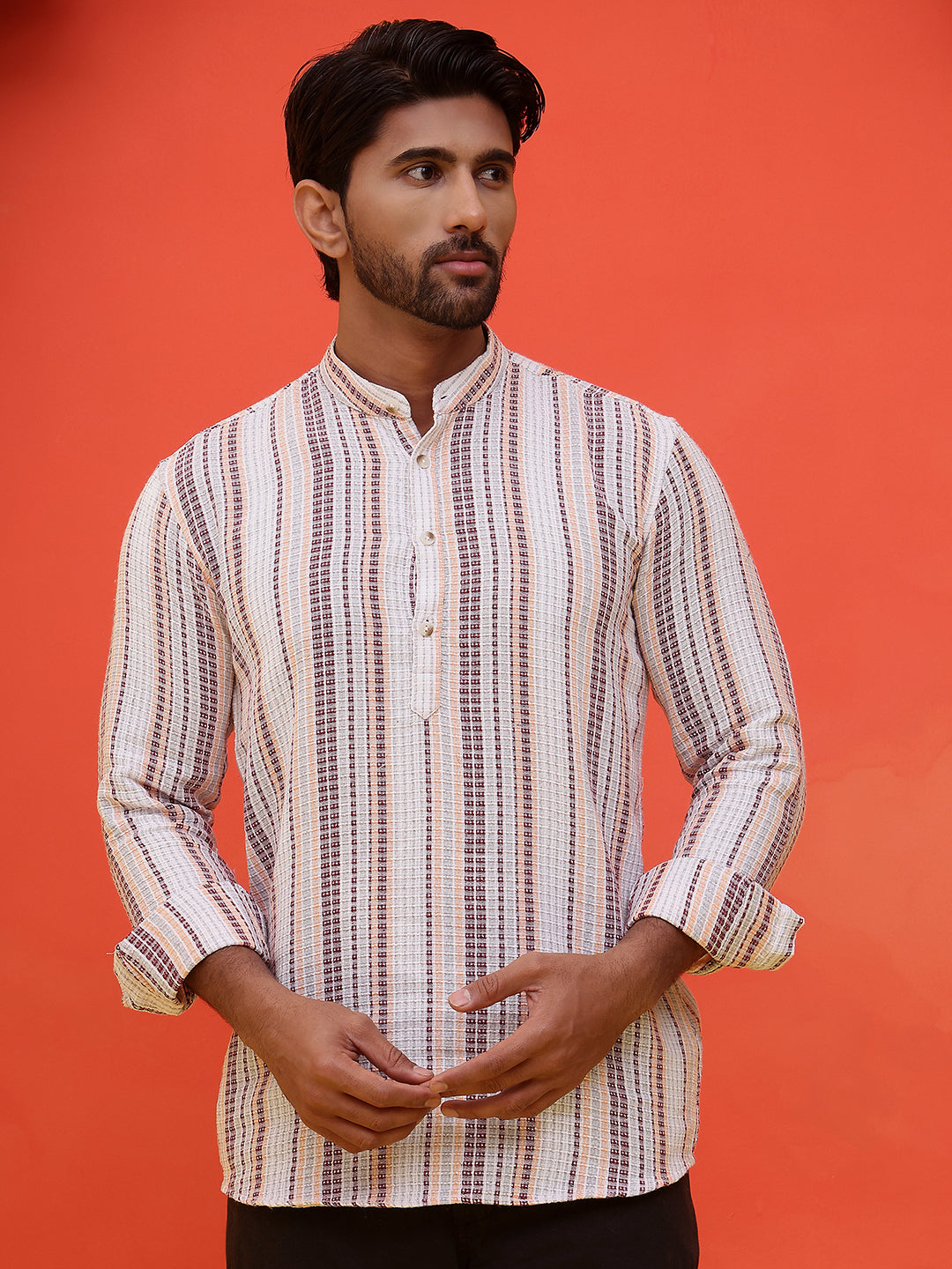 Striped Cotton short Kurtas ( KO 5214 Purple )