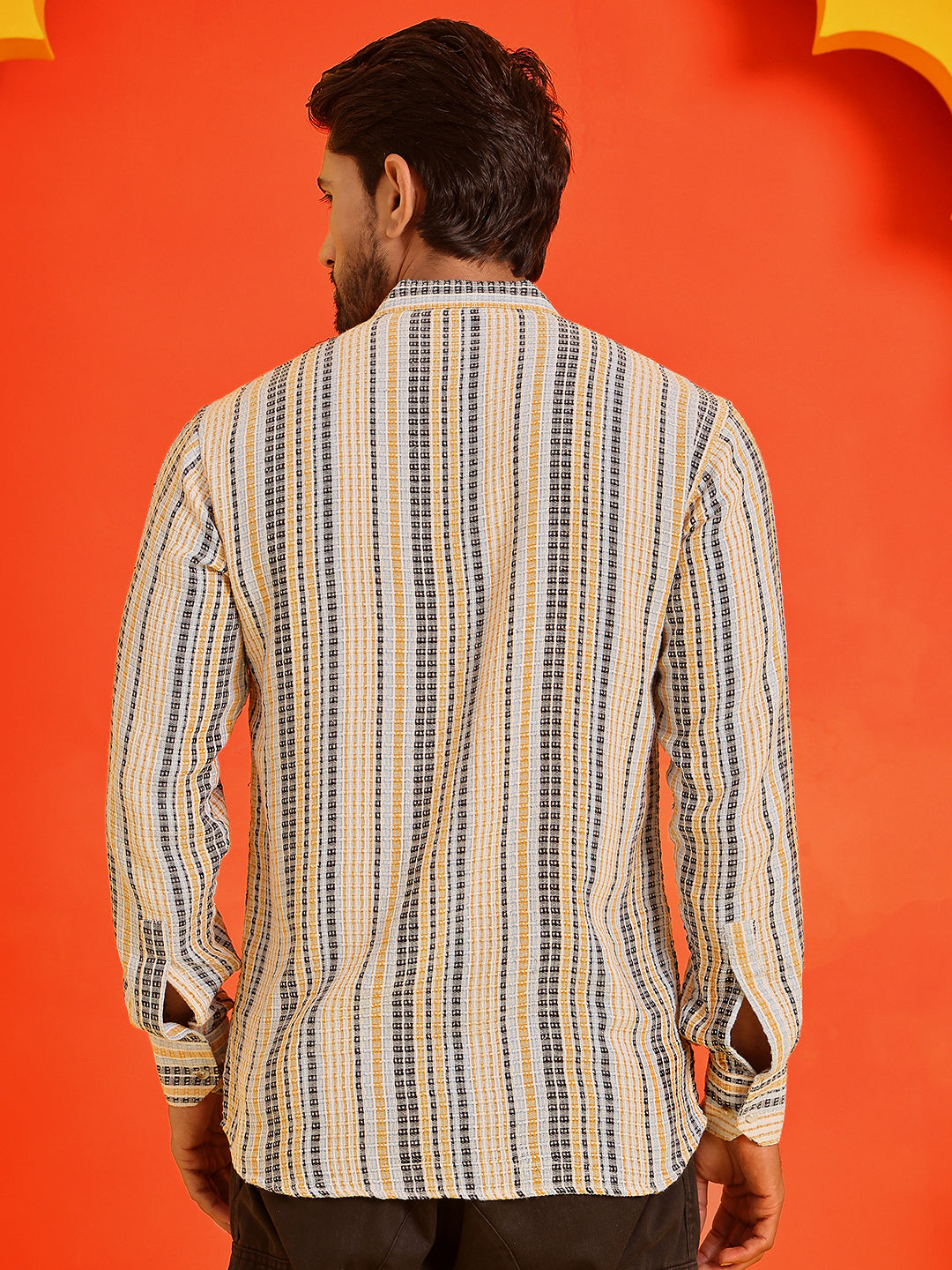 Striped Cotton short Kurtas ( KO 5214 Yellow )