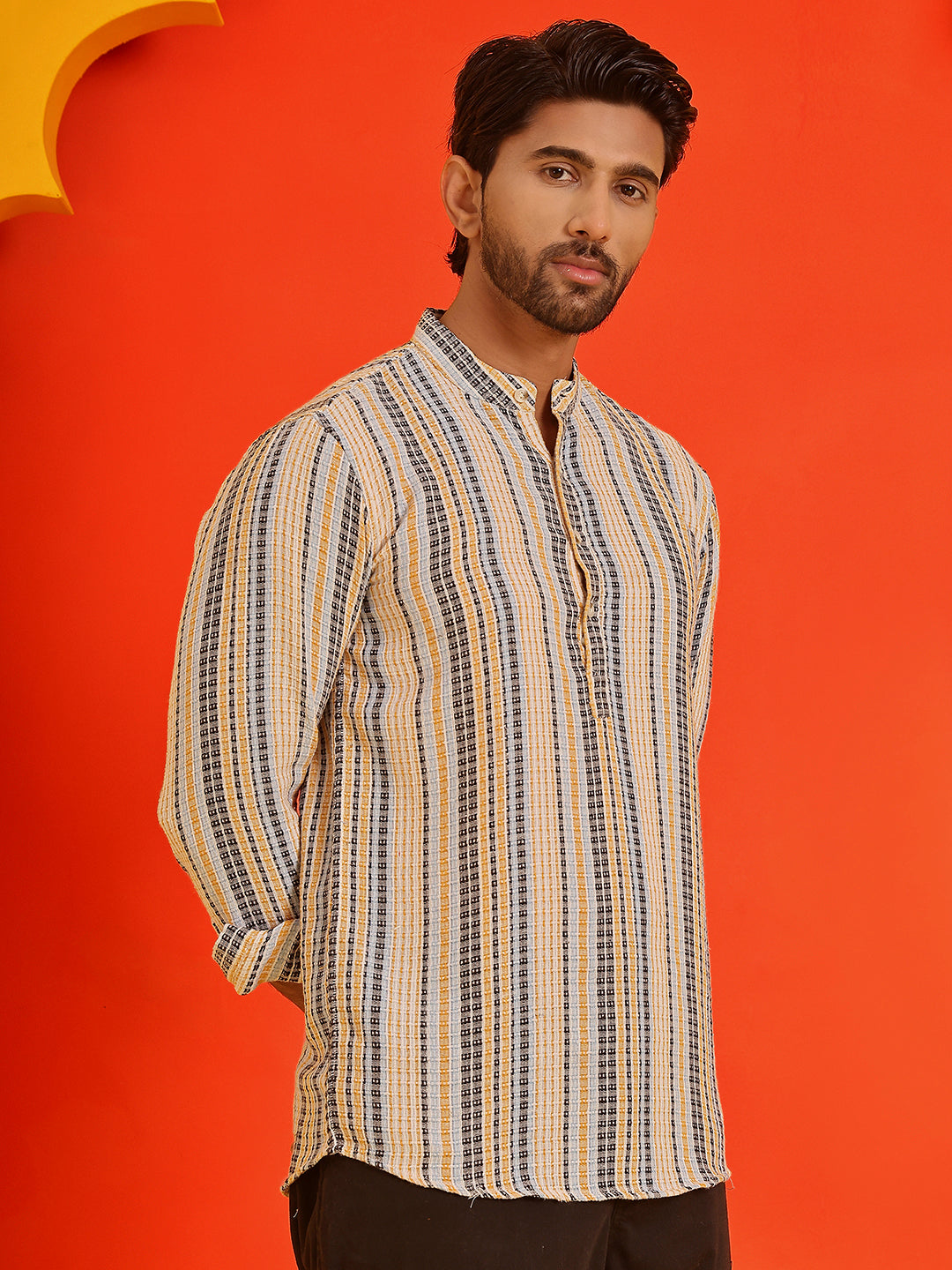 Striped Cotton short Kurtas ( KO 5214 Yellow )