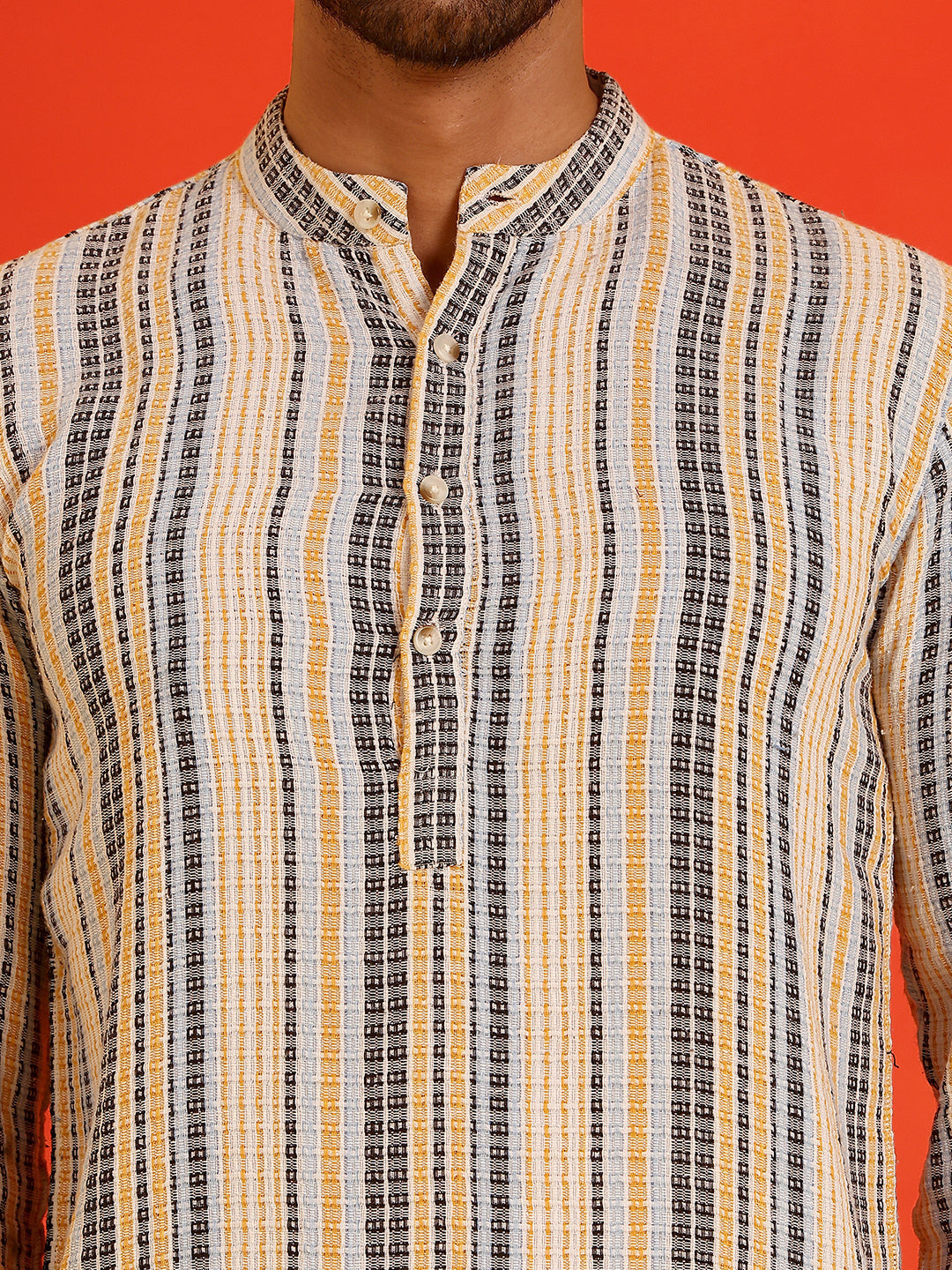 Striped Cotton short Kurtas ( KO 5214 Yellow )