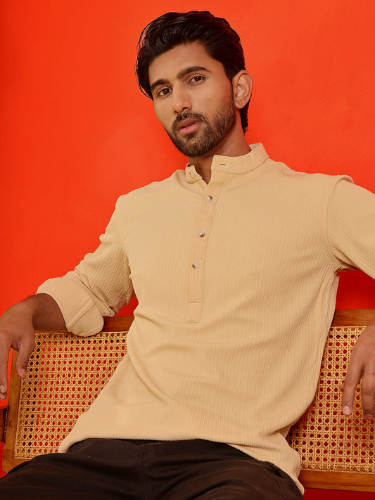 Solid Cotton Blend Short Kurta ( KO 5215 Beige )