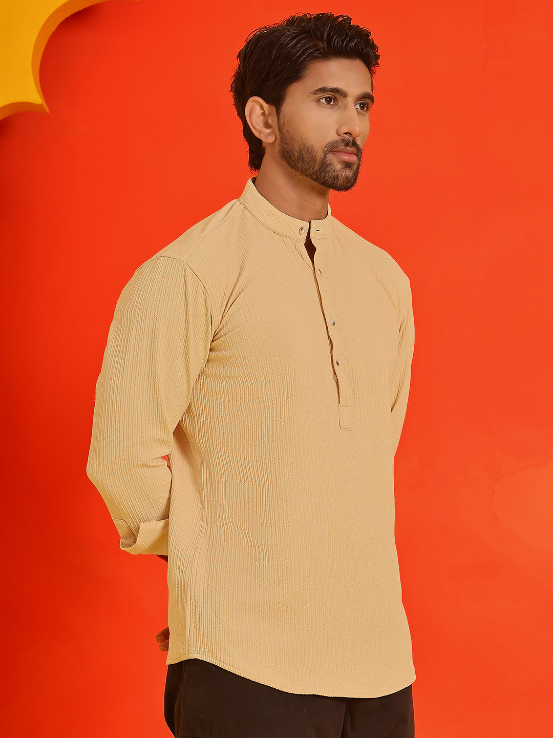 Solid Cotton Blend Short Kurta ( KO 5215 Beige )