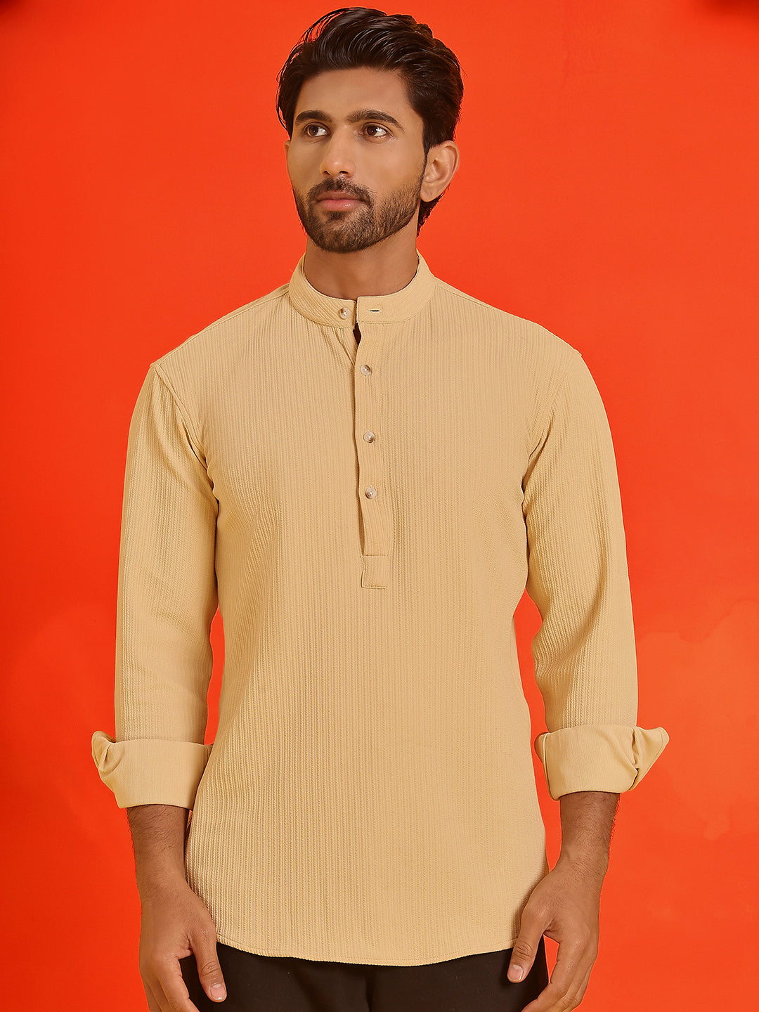 Solid Cotton Blend Short Kurta ( KO 5215 Beige )