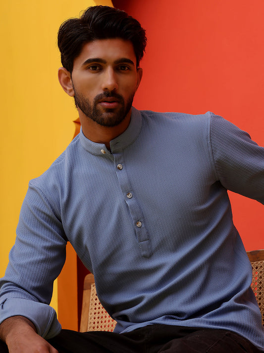 Solid Cotton Blend Short Kurta ( KO 5215 Blue )