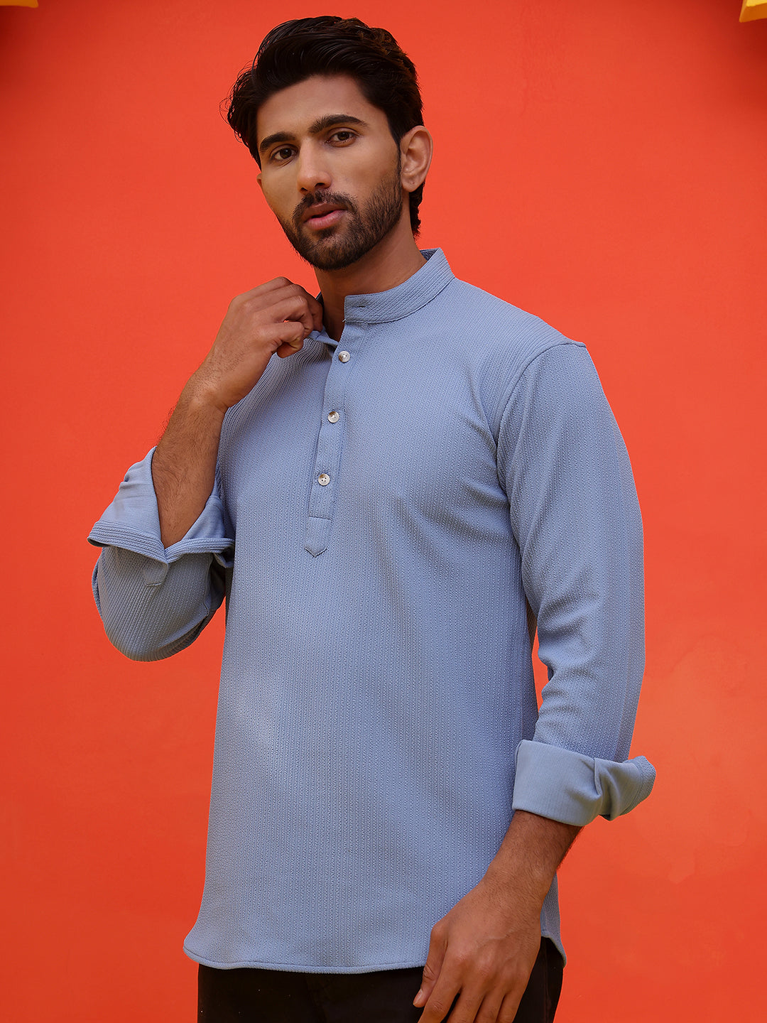 Solid Cotton Blend Short Kurta ( KO 5215 Blue )