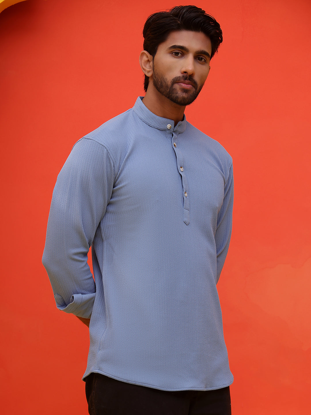 Solid Cotton Blend Short Kurta ( KO 5215 Blue )