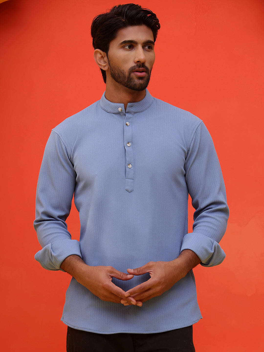 Solid Cotton Blend Short Kurta ( KO 5215 Blue )