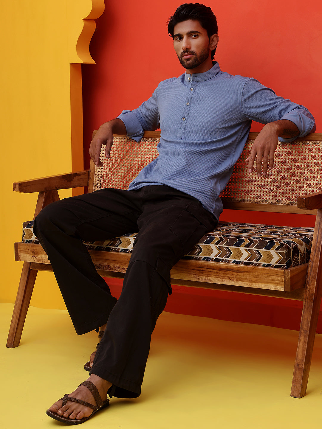 Solid Cotton Blend Short Kurta ( KO 5215 Blue )