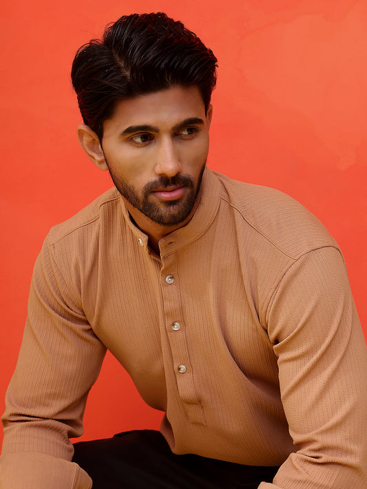 Solid Cotton Blend Short Kurta ( KO 5215 Brown )