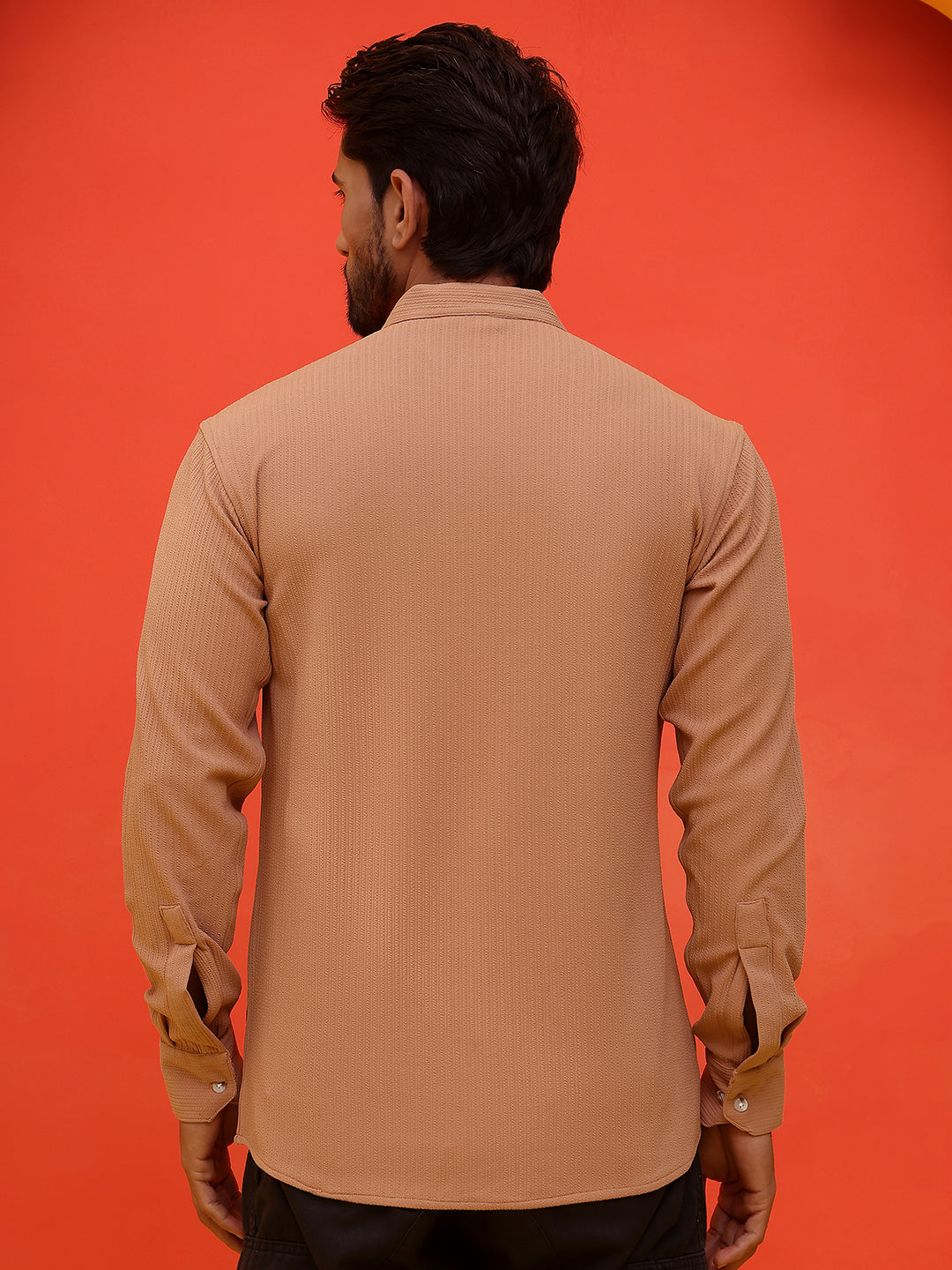 Solid Cotton Blend Short Kurta ( KO 5215 Brown )