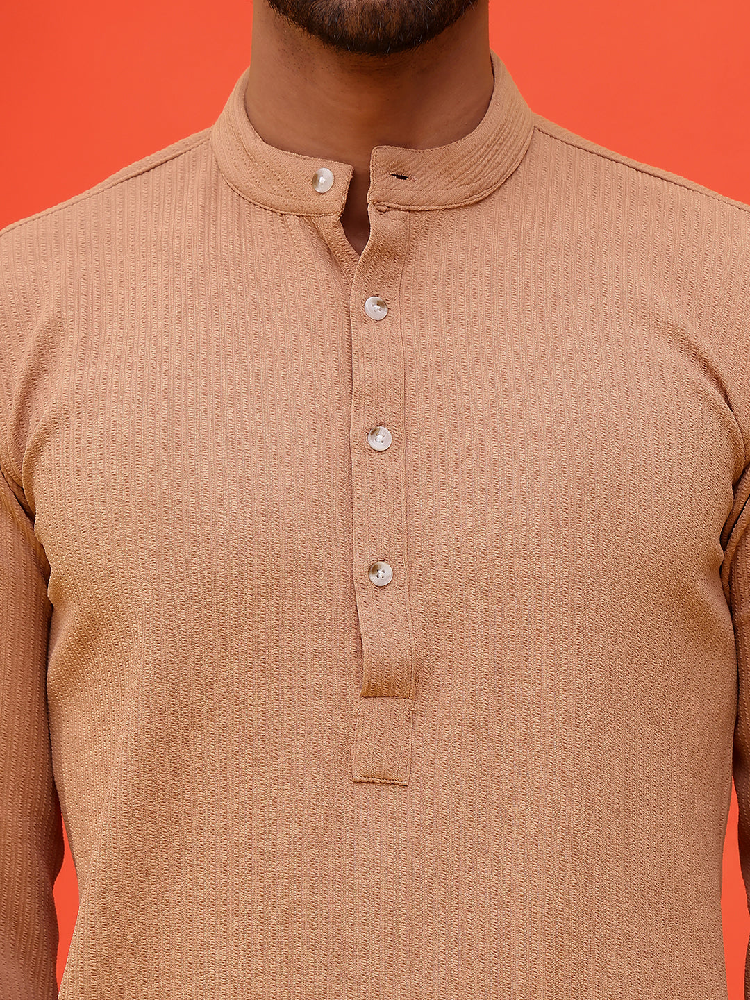 Solid Cotton Blend Short Kurta ( KO 5215 Brown )