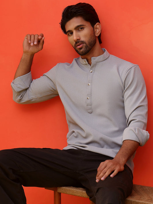 Solid Cotton Blend Short Kurta ( KO 5215 Grey )