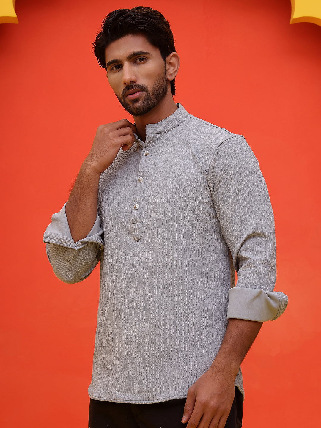 Solid Cotton Blend Short Kurta ( KO 5215 Grey )