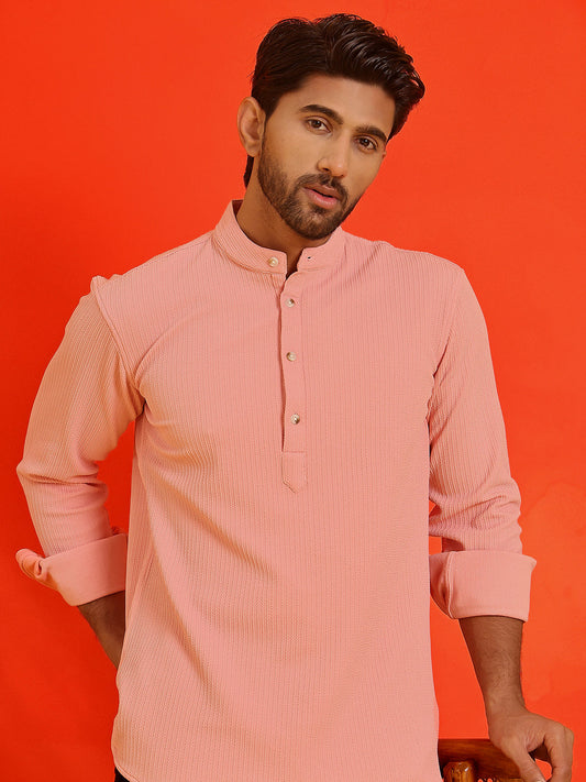 Solid Cotton Blend Short Kurta ( KO 5215 Peach )
