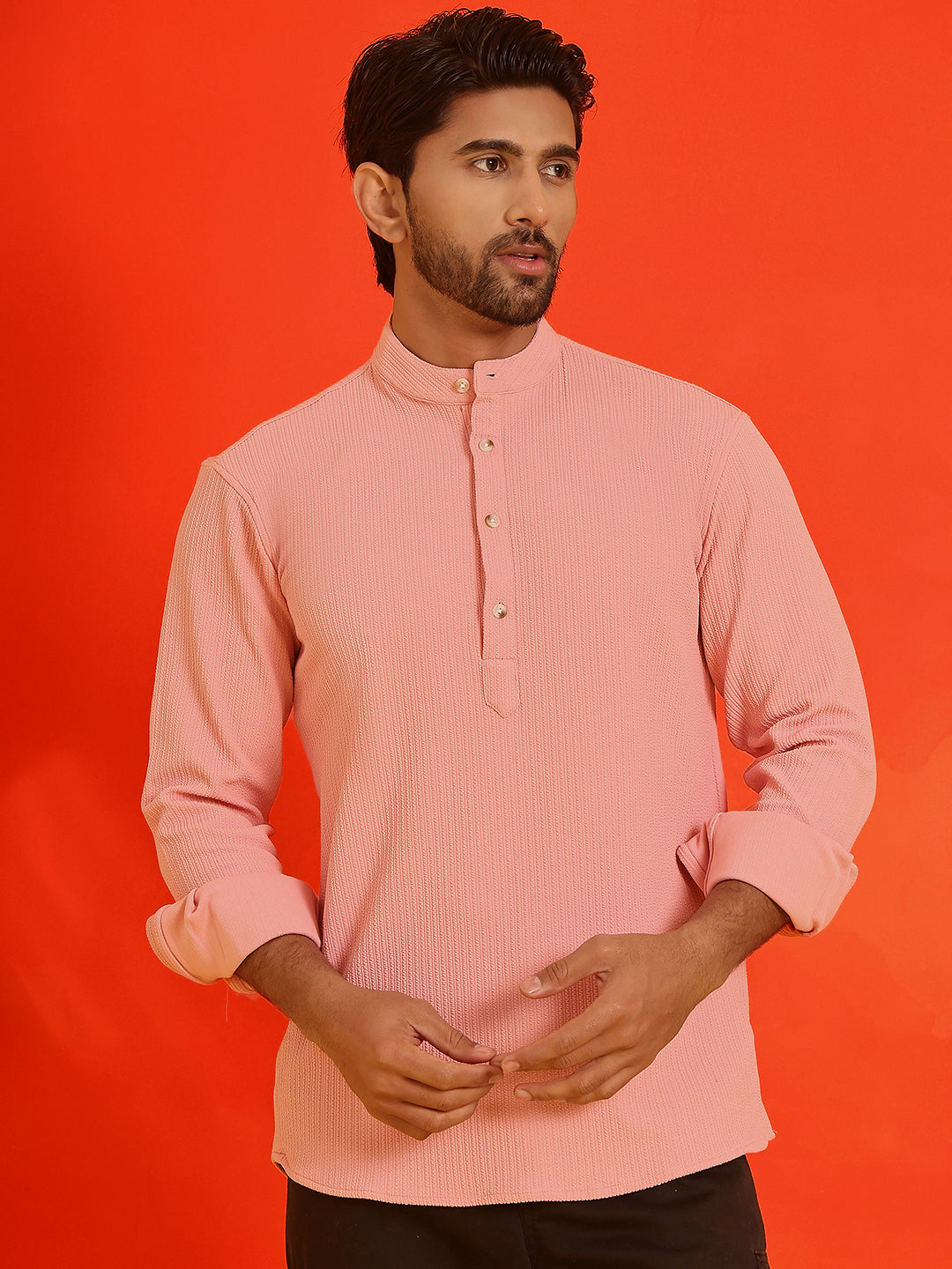 Solid Cotton Blend Short Kurta ( KO 5215 Peach )
