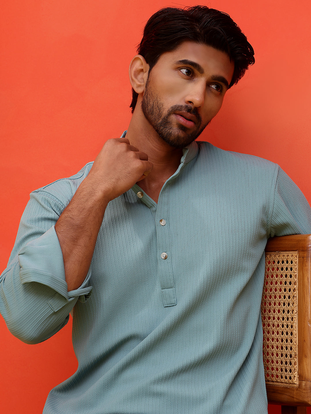 Solid Cotton Blend Short Kurta ( KO 5215 Sky )