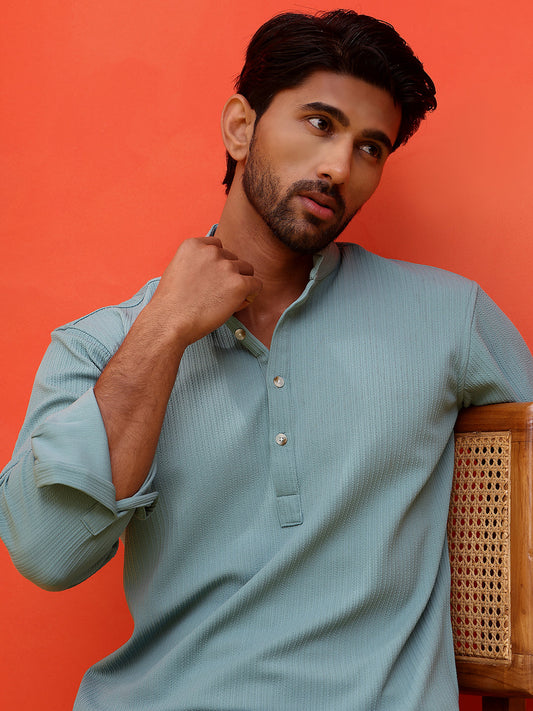 Solid Cotton Blend Short Kurta ( KO 5215 Sky )