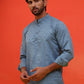 Woven Design Short Kurta for Men ( KO 5216 Blue )