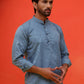 Woven Design Short Kurta for Men ( KO 5216 Blue )