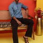 Woven Design Short Kurta for Men ( KO 5216 Blue )