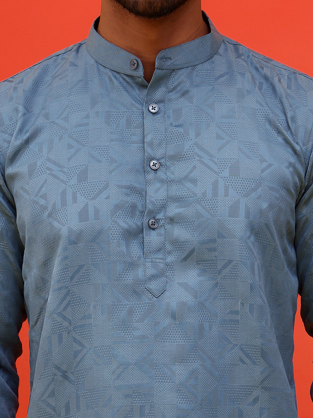 Woven Design Short Kurta for Men ( KO 5216 Blue )