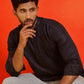 Woven Design Short Kurta for Men ( KO 5216 Navy )