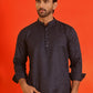 Woven Design Short Kurta for Men ( KO 5216 Navy )