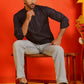 Woven Design Short Kurta for Men ( KO 5216 Navy )