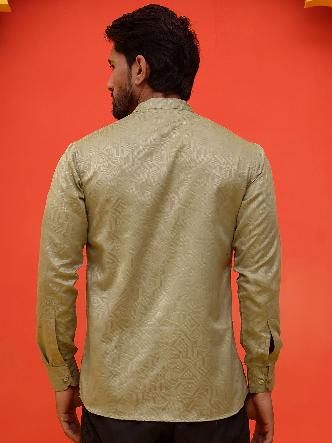 Woven Design Short Kurta for Men ( KO 5216 Pista )
