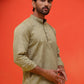 Woven Design Short Kurta for Men ( KO 5216 Pista )