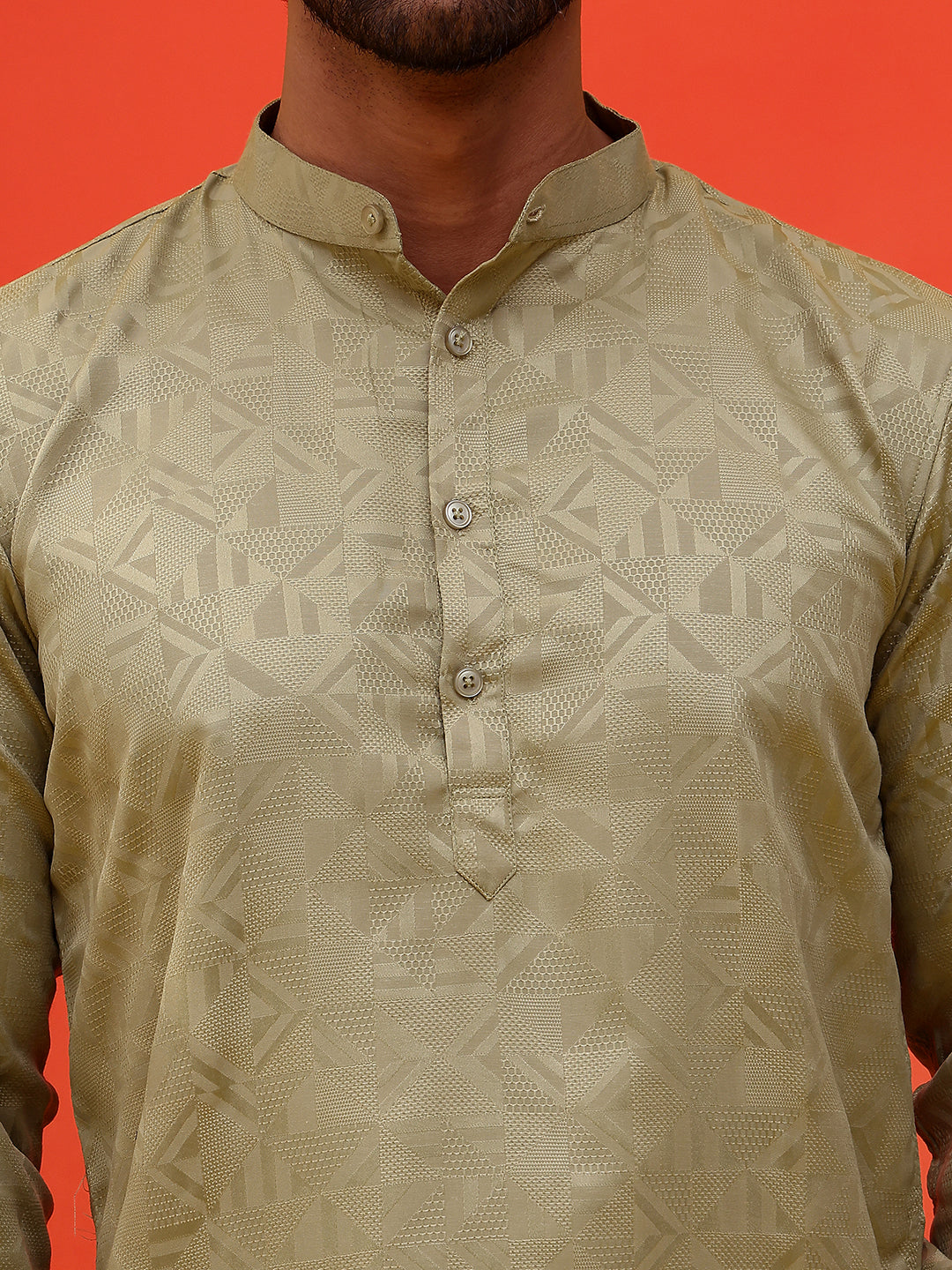 Woven Design Short Kurta for Men ( KO 5216 Pista )